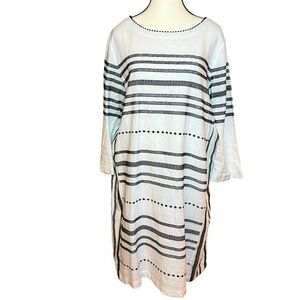 FOR CYNTHIA Embroidered Sz Medium Linen Blend 3/4 Sleeve Relaxed Fit Lagenlook